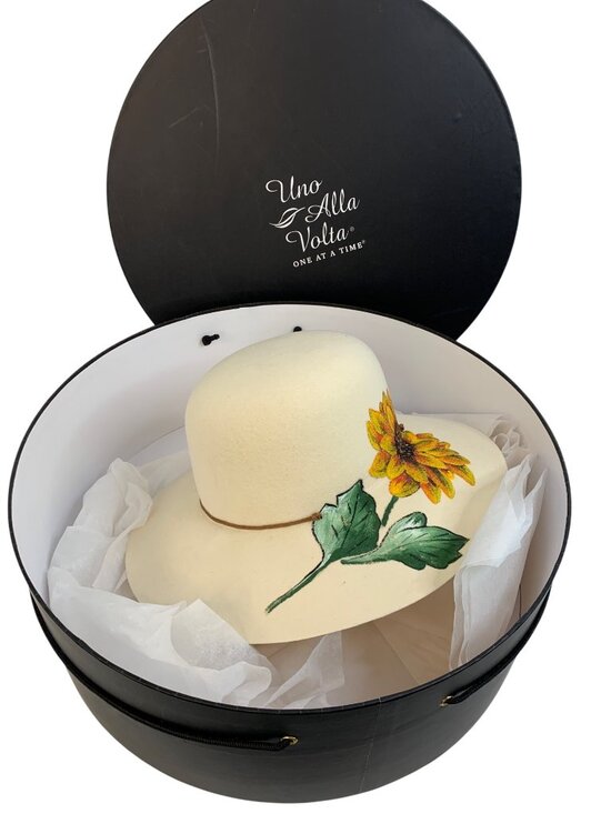Hand-Painted Sunflower Wool Hat By Uno Alla Volta & Complit M Italy Box EUC main image 6